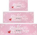 Pink Kitchen Runner Rugs Set of 3 - Cushioned Non Slip Farmhouse Mats