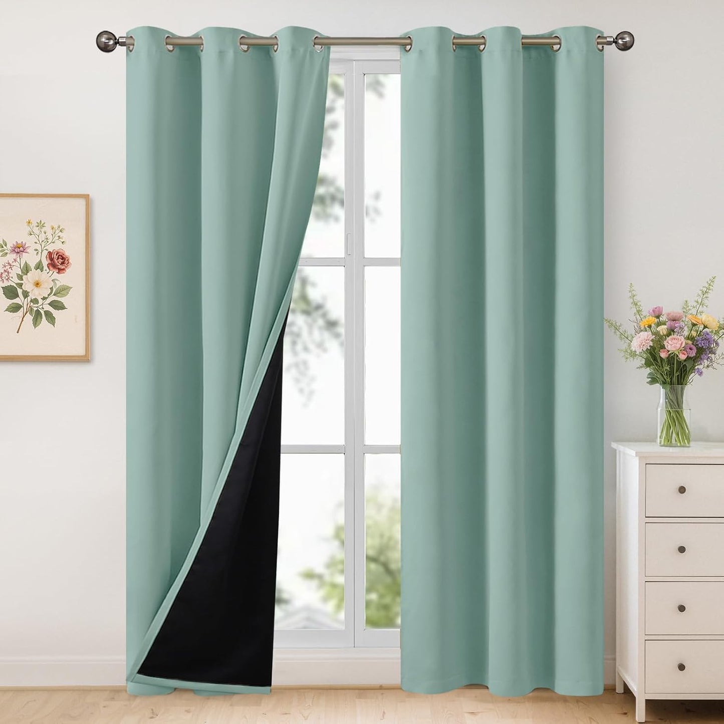YoungsTex Sage Green Thermal Blackout Curtains for Home Decor