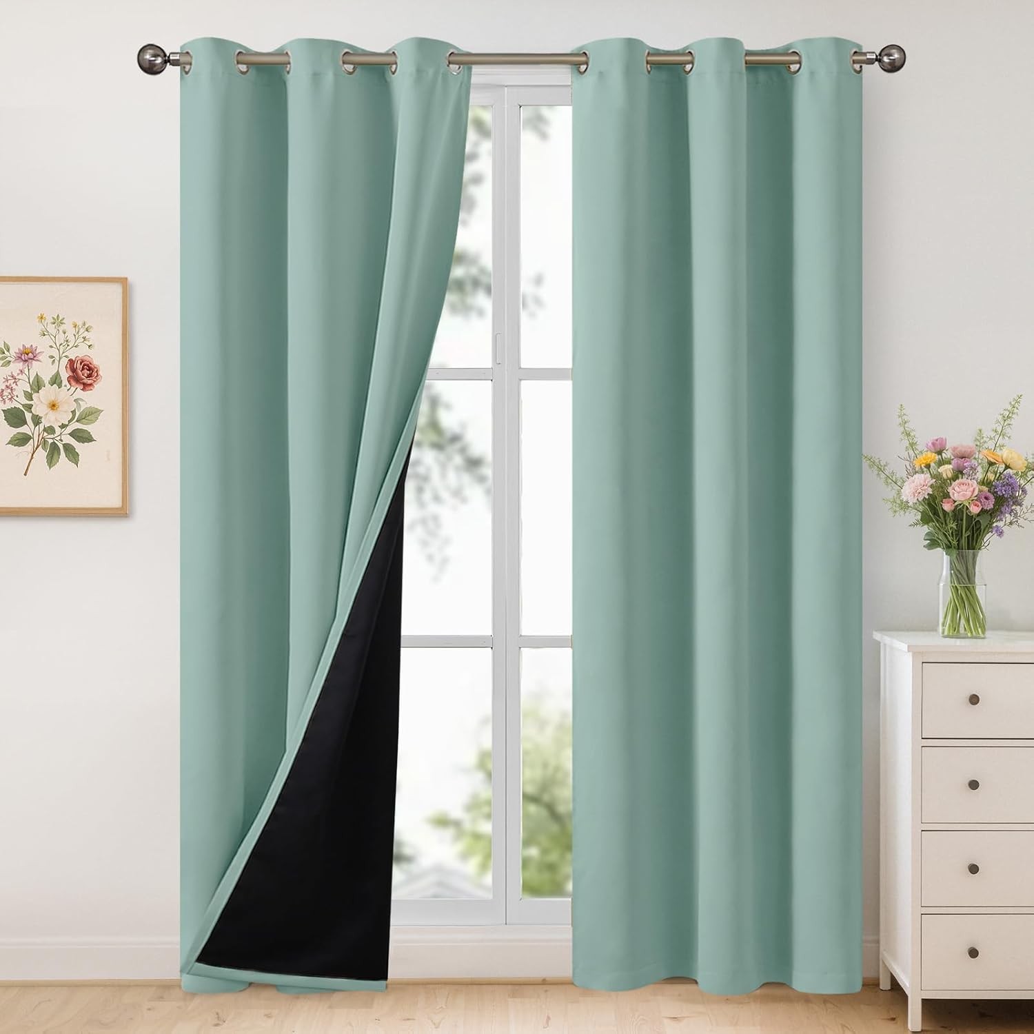 YoungsTex Sage Green Thermal Blackout Curtains for Home Decor
