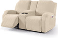 Recliner Loveseat Cover with Middle Console - Stretch Cream