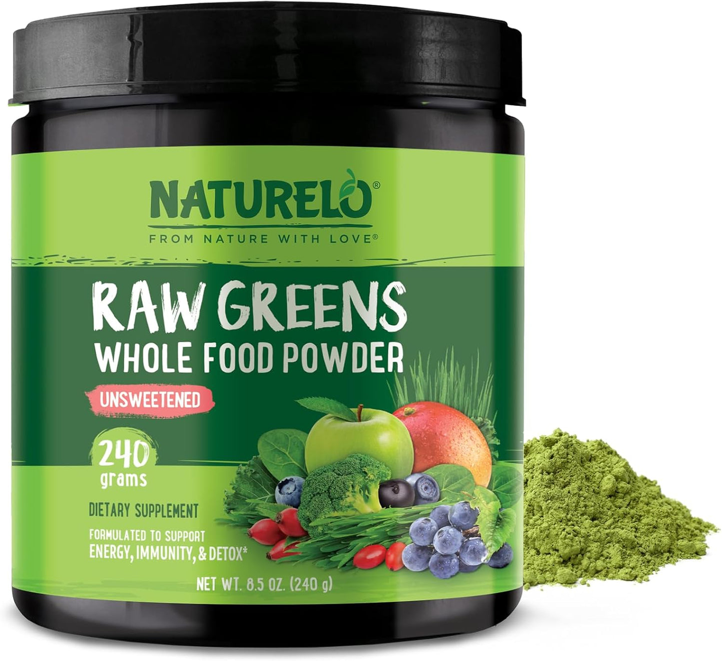 NATURELO Raw Greens Superfood Powder for Energy and Health