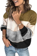 Womens Casual Sweater Pullover - Colorblock Knit Winter Top
