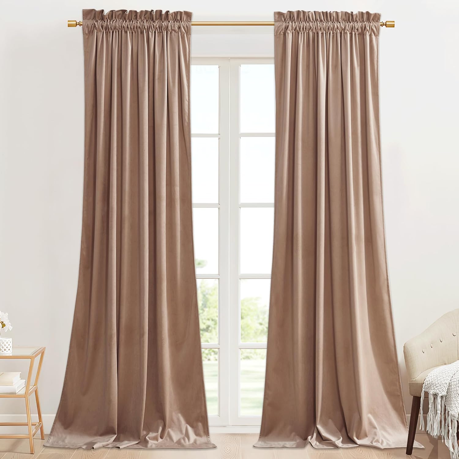 StangH Blush Beige Velvet Curtains for Living Room 96 in Long