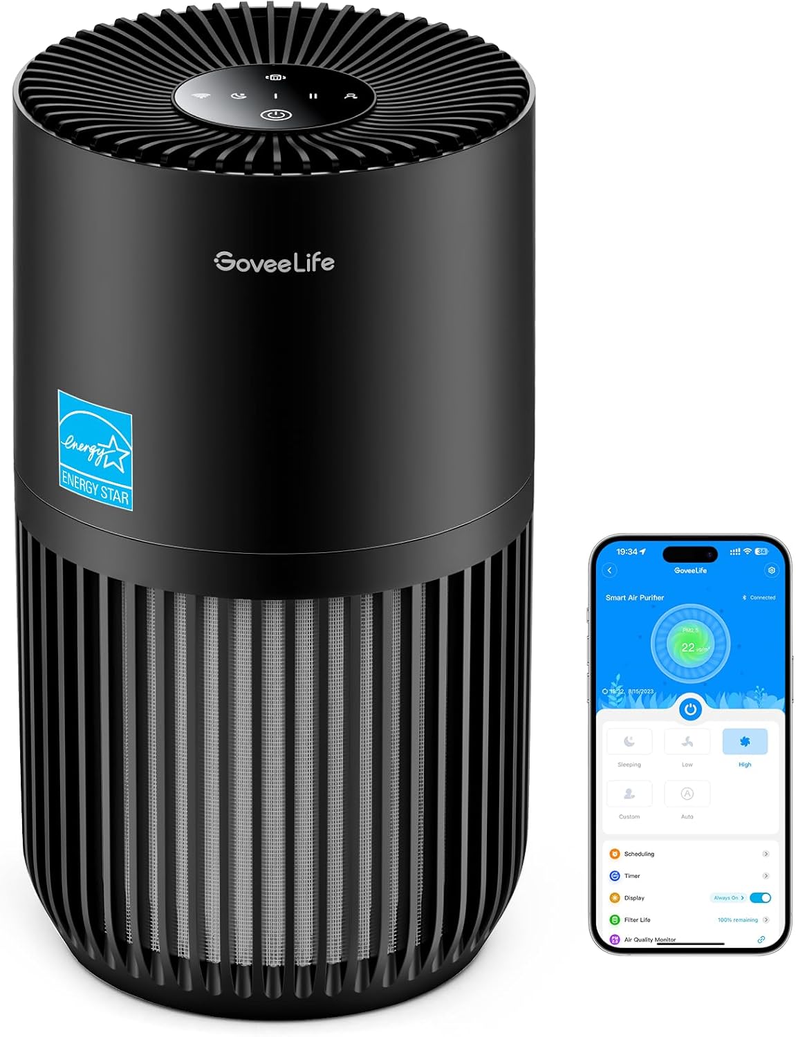 GoveeLife Mini Air Purifier for Bedroom with Smart Control