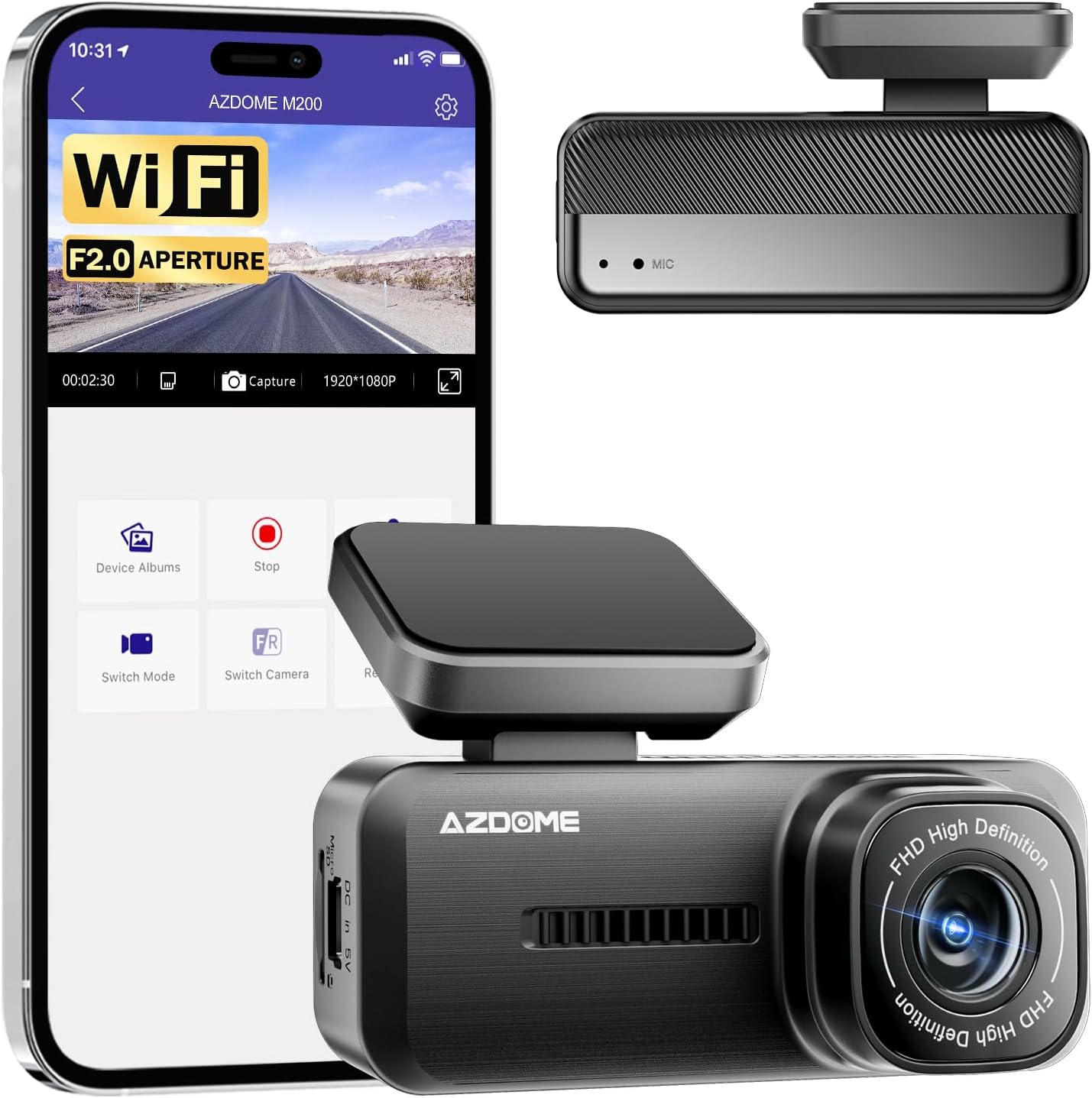 AZDOME M200 Mini Dash Cam: 24H Parking Mode & Night Vision