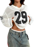 Verdusa Y2k Oversized Crochet Jersey V Neck Pullover - Comfortable Fit