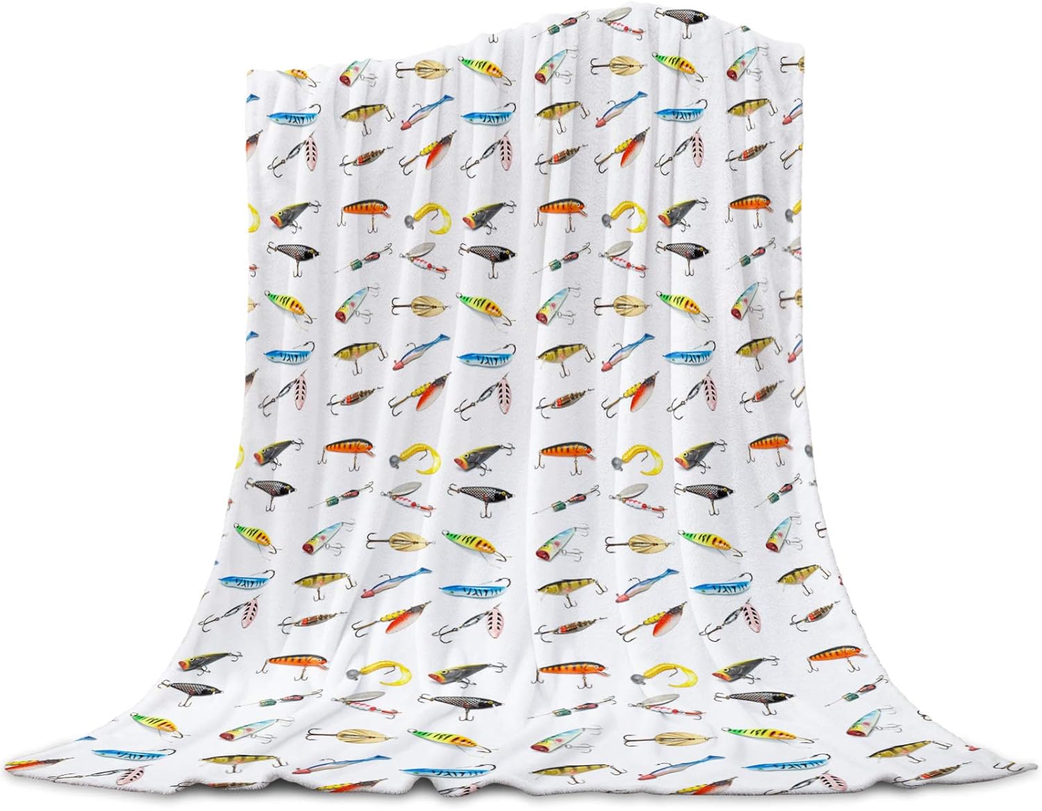 Ultra Soft Fishing Hook Throw Blanket - CozyLux 39x49 Twin
