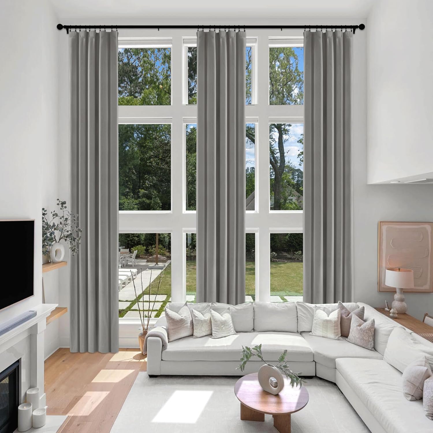 Extra Long 132 Blackout Grey Velvet Curtains by Fcosie ~ Complete Darkness
