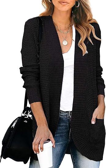 KIRUNDO 2023 Fall Winter Womens Open Front Chunky Knit Cardigan