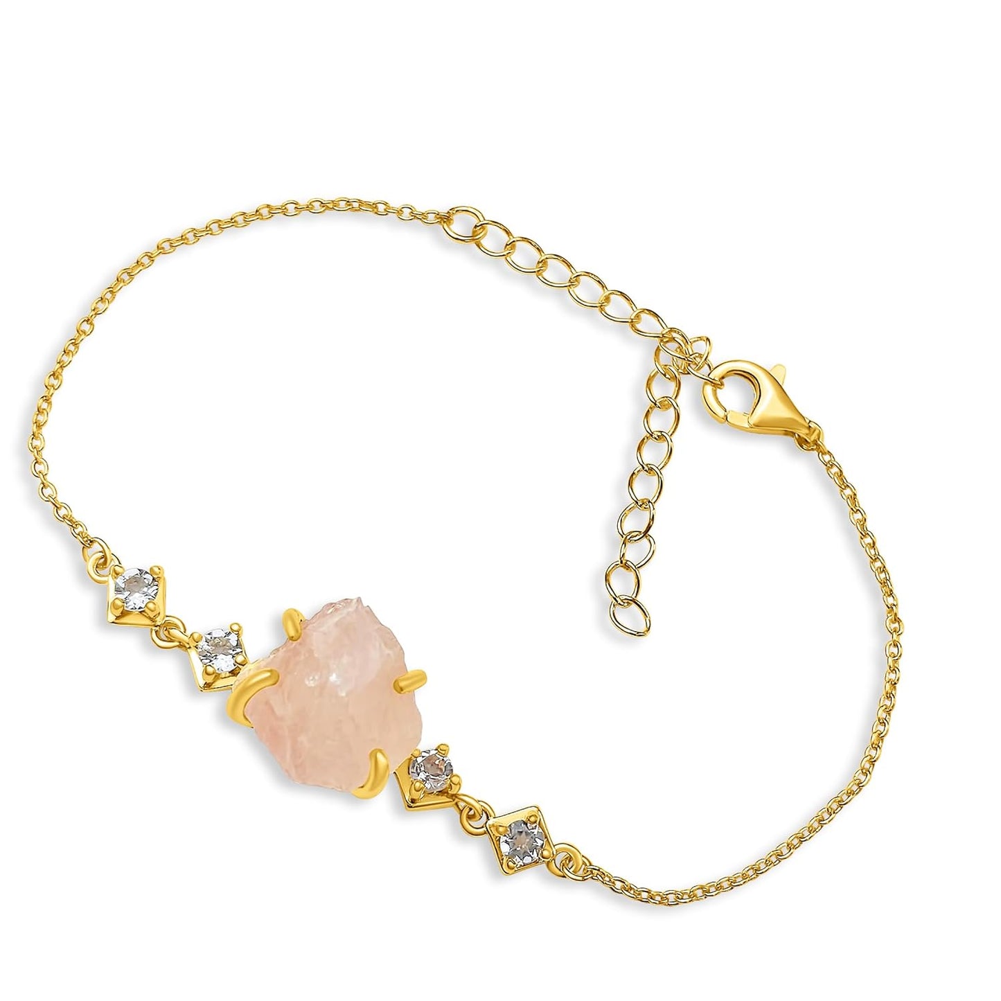 Raw Rose Quartz Crystal Chain Bracelet for Birthstone Gifts