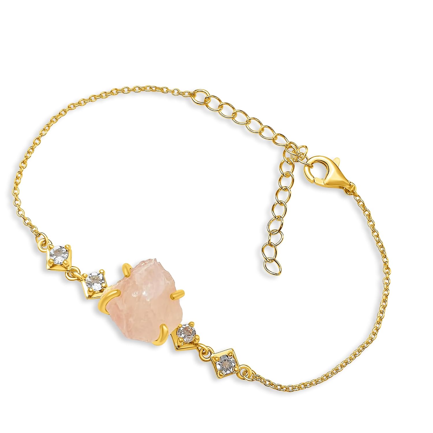 Raw Rose Quartz Crystal Chain Bracelet for Birthstone Gifts
