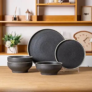 Ceramic Dinnerware Sets of 4, Modern Speckled Stoneware Plates
