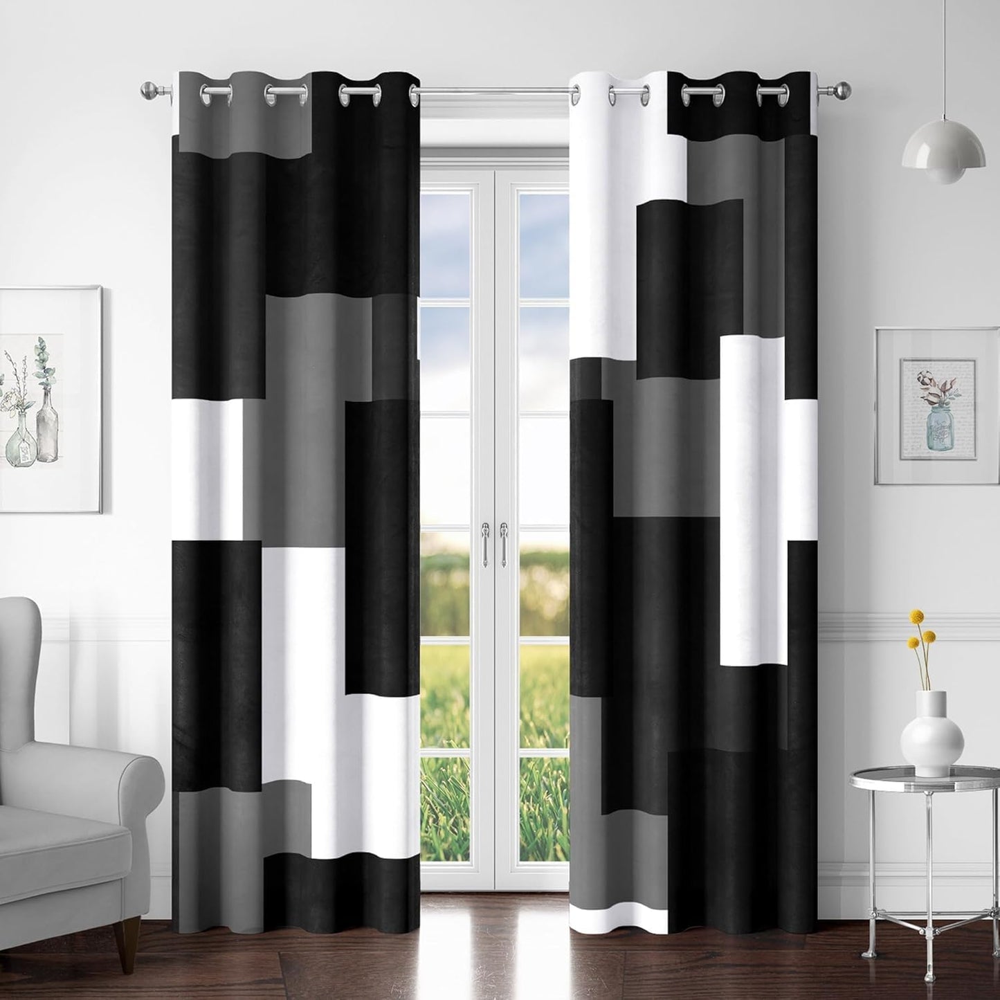 Black Grey 100% Blackout Curtains for Bedroom 84 inch Length