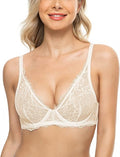 Deyllo Women's Sexy Lace Bra Non-Padded Underwire See Through
