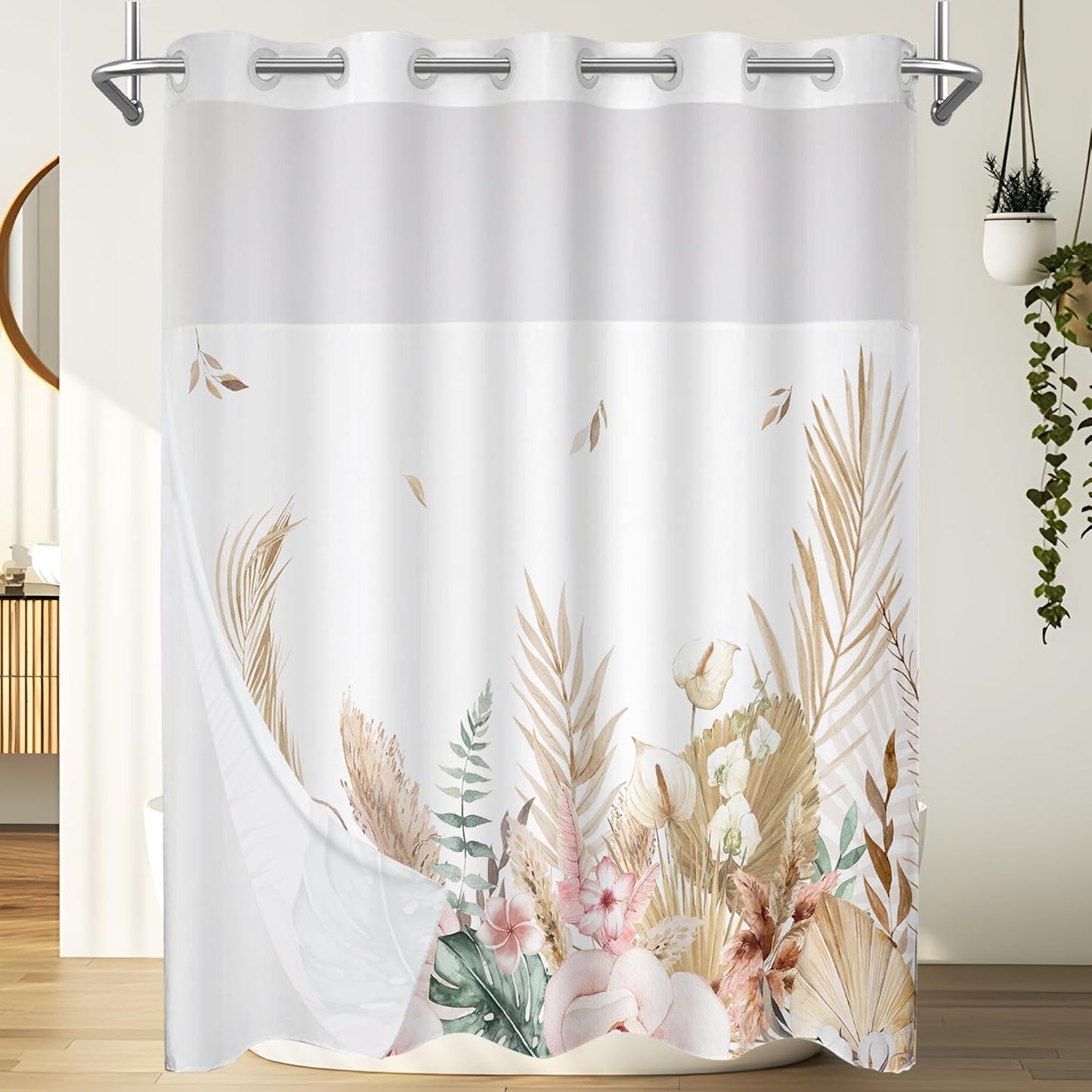 Double Waterproof Boho Floral Shower Curtain Set - Quick Install! 