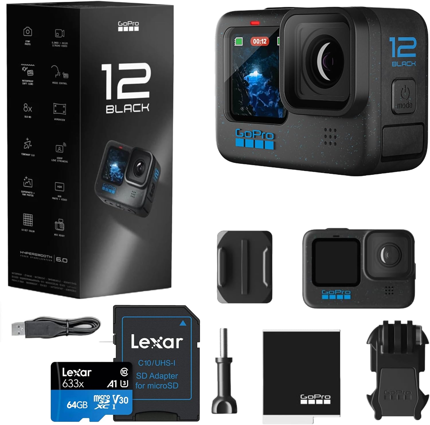 GoPro HERO12 Black - 5.3K60 Video, 27MP Photos, Waterproof