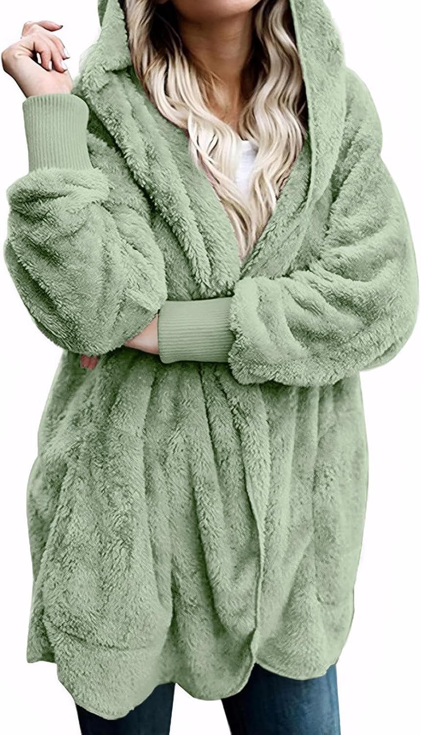 Zilcremo Women Hooded Cardigan Fuzzy Jacket for Winter Wear