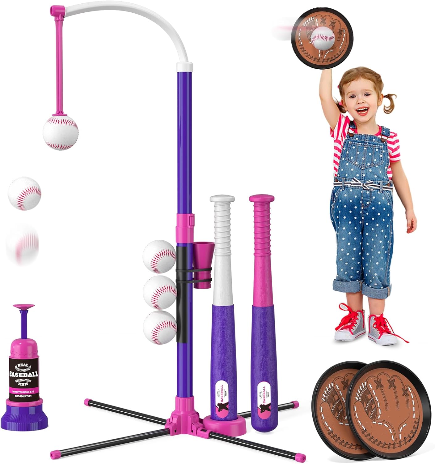 4 in 1 T Ball Sets for Kids 3-5 with Auto Pitching Machine