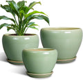 Ceramic Pots for Plants Set of 3 - Modern Green Glazed Planters