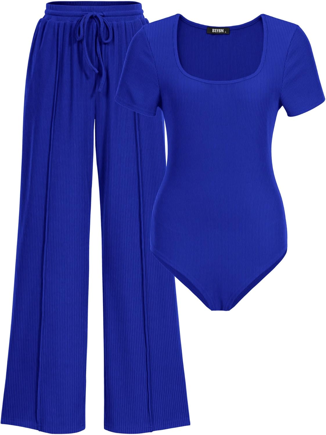 BTFBM Womens Casual 2 Piece Bodysuit and Pants Sets for Style