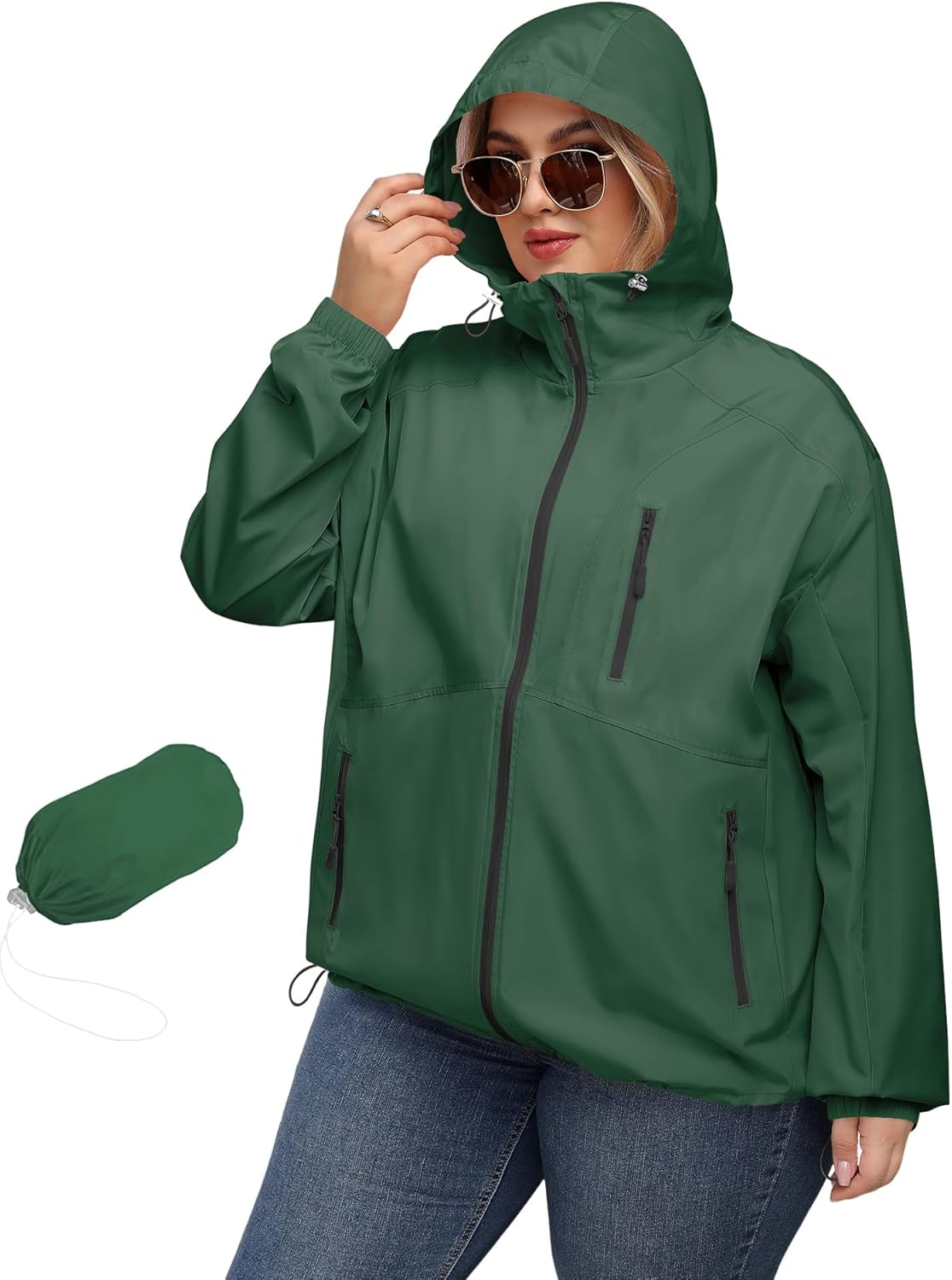 Plus Size Womens Rain Jacket with Hood for Outdoor Activities