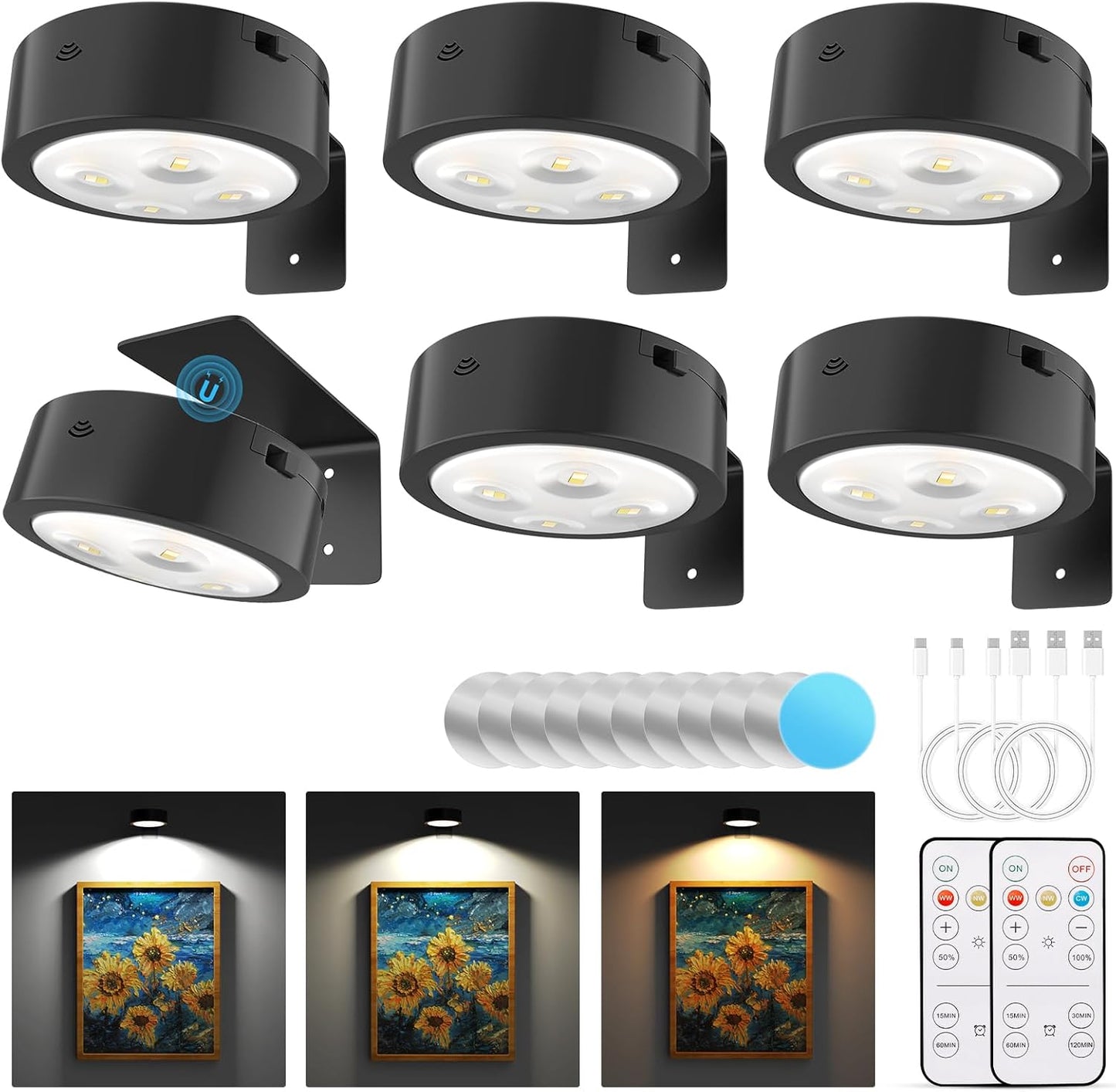 Rechargeable Picture Lights for Wall with Remote Control Timer