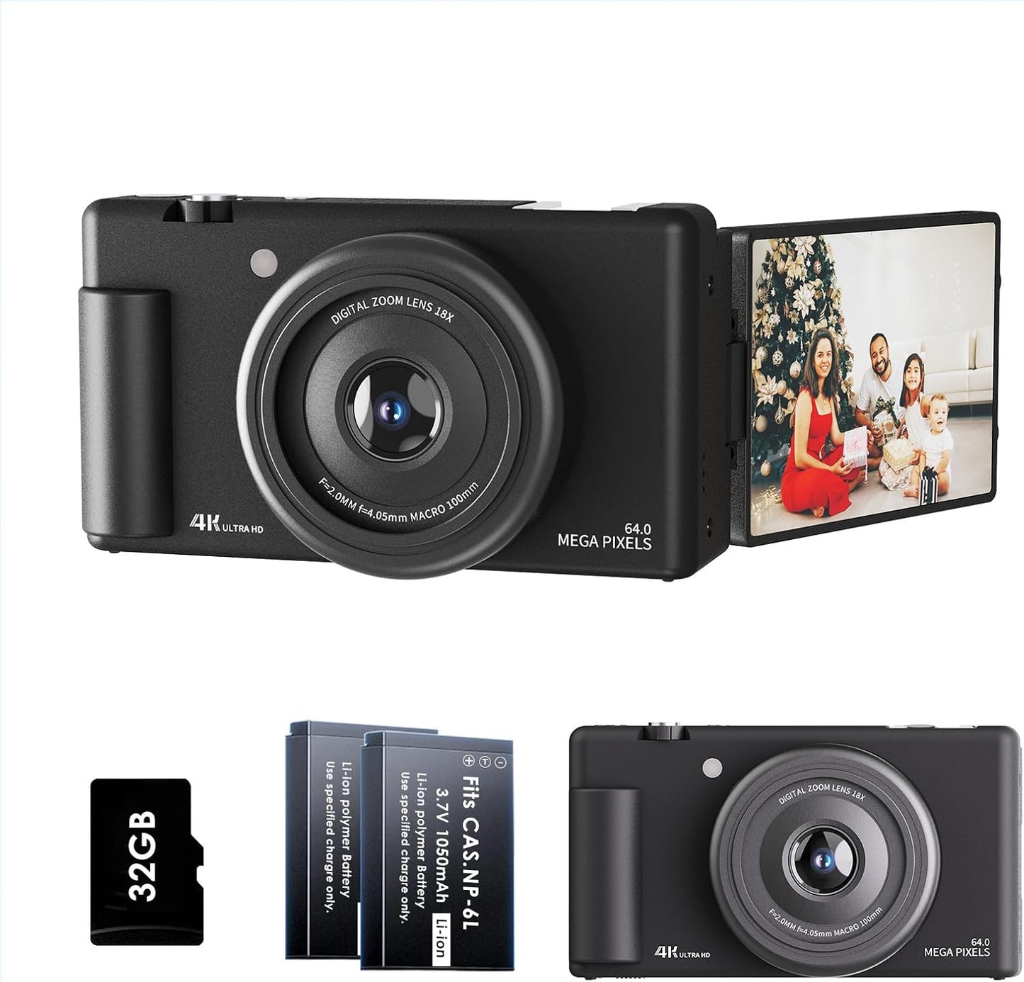 64MP Autofocus Digital Camera with 16X Zoom for Vlogging