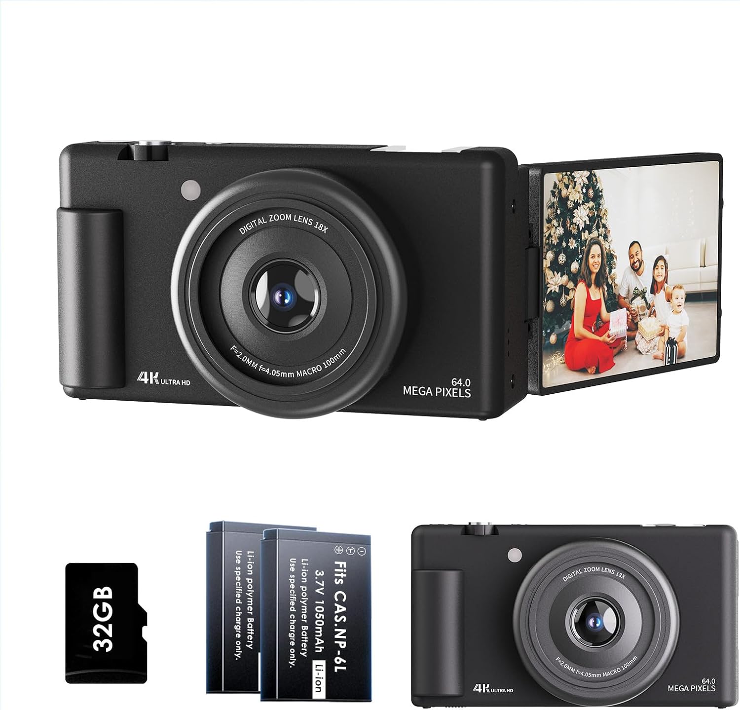 64MP Autofocus Digital Camera with 16X Zoom for Vlogging