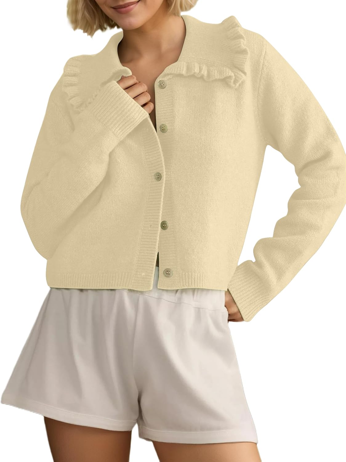Womens Ruffle Collar Cropped Cardigans for Stylish Fall Looks