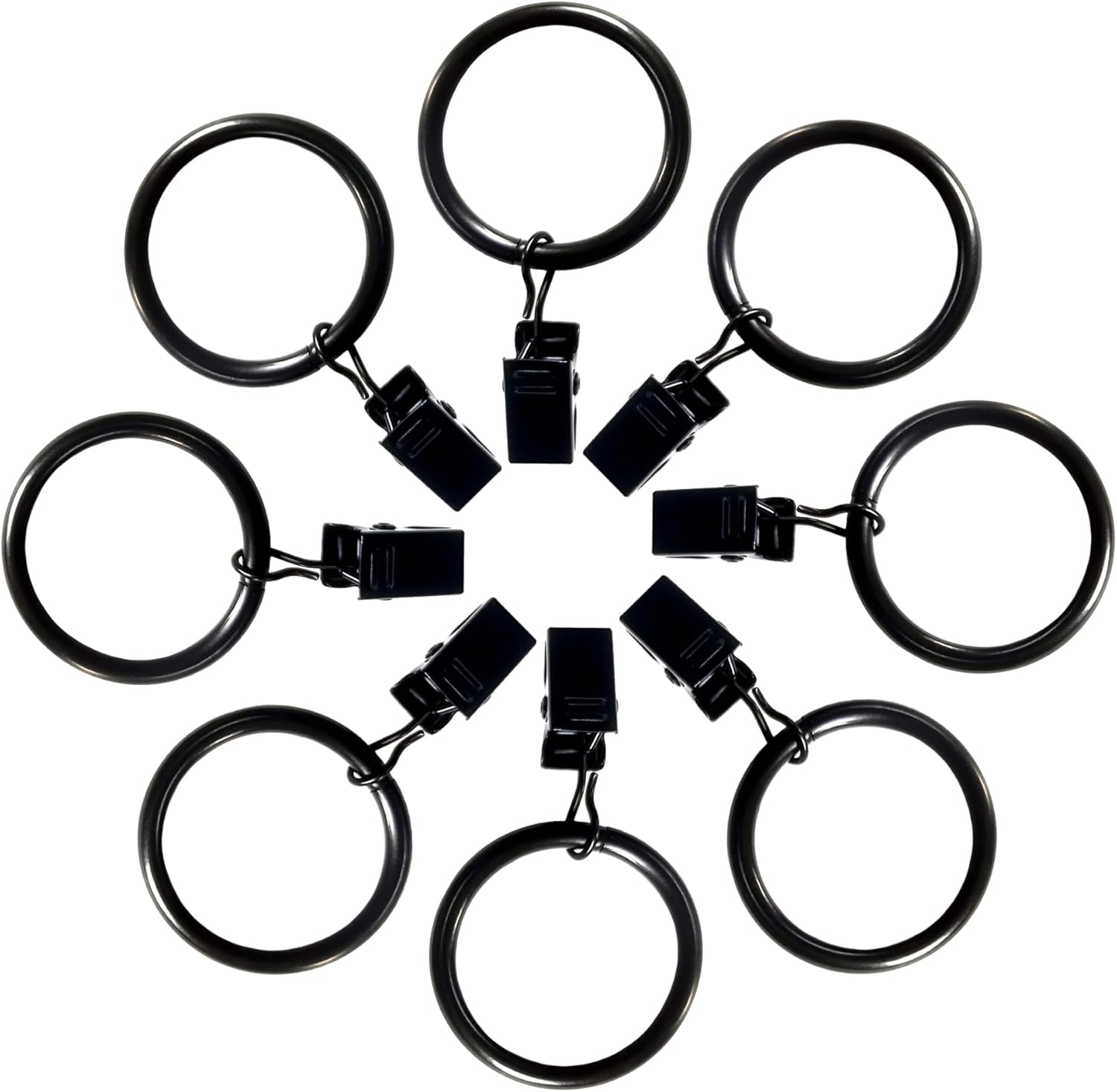 36 Black Metal Curtain Rings 4mm Thick - Fits 1in Rods