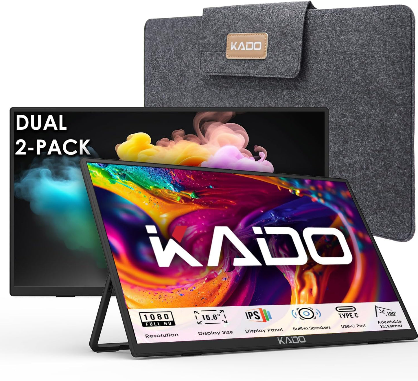 Kado Dual Portable Monitor Setup - 15.6ft' FHD 1080p for Gaming