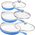 Bruntmor Pre-Seasoned Cast Iron Frying Pan Set - Blue Enamel Skillets