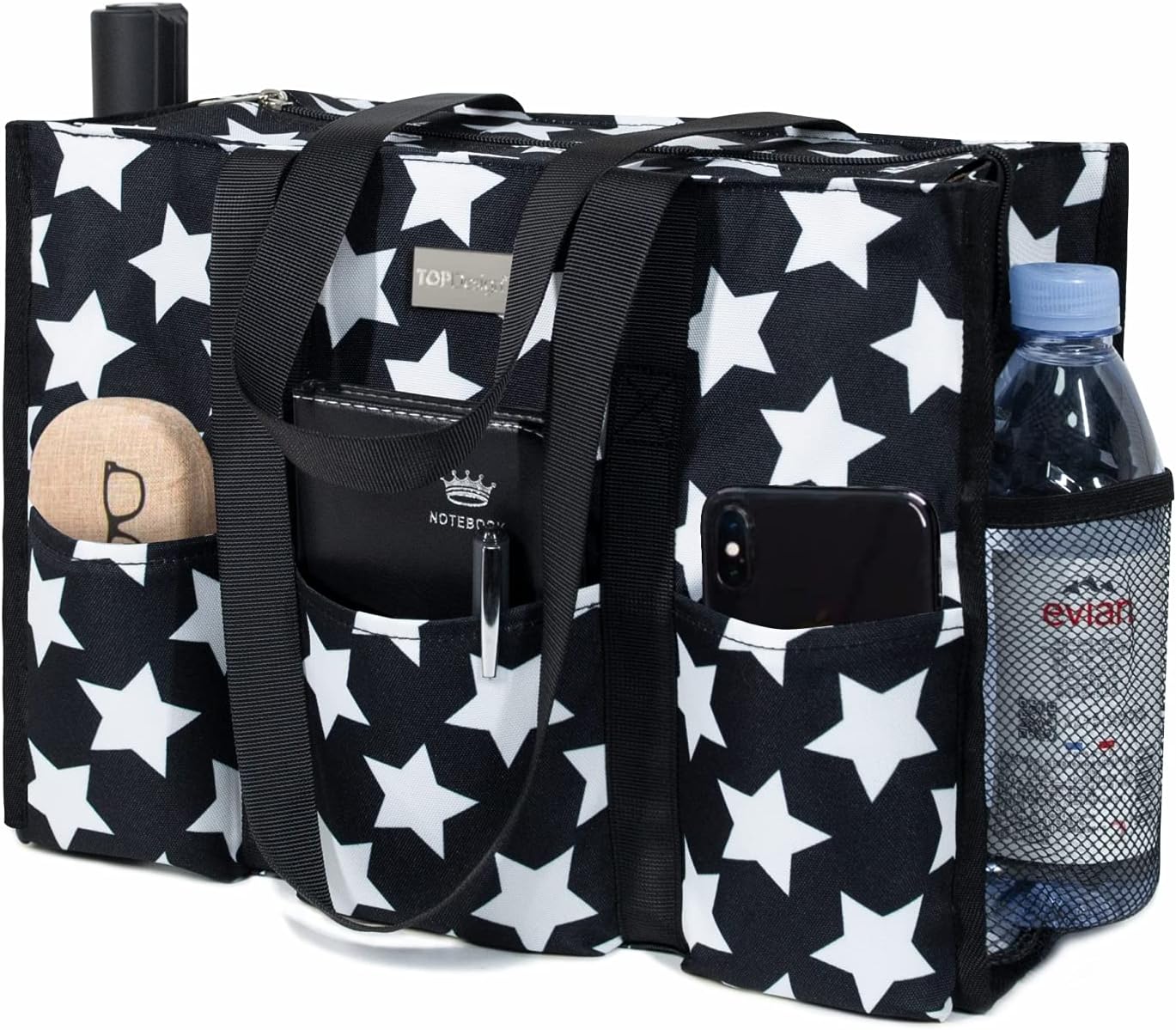 Utility Water Resistant Tote Bag with 13 Pockets for Women