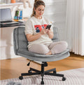 Cross Legged Office Chair with Wheels Armless - Wide Velvet Seat