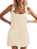 Women's Casual Denim Dress with Striped Overalls - Adjustable Fit