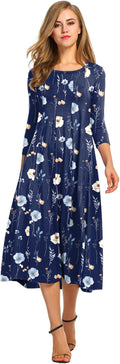 HOTOUCH Women's 3/4 Sleeve A-line Midi Dress - Flowy Casual Fit