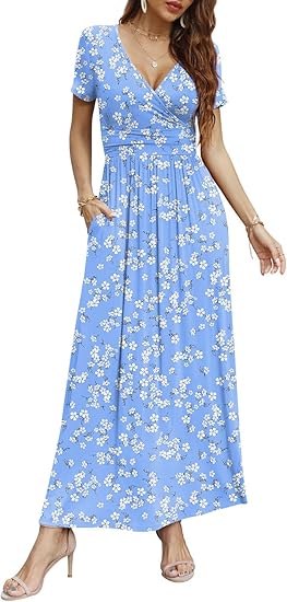 CATHY Women Short Sleeve Deep V-Neck Casual Maxi Dress Review