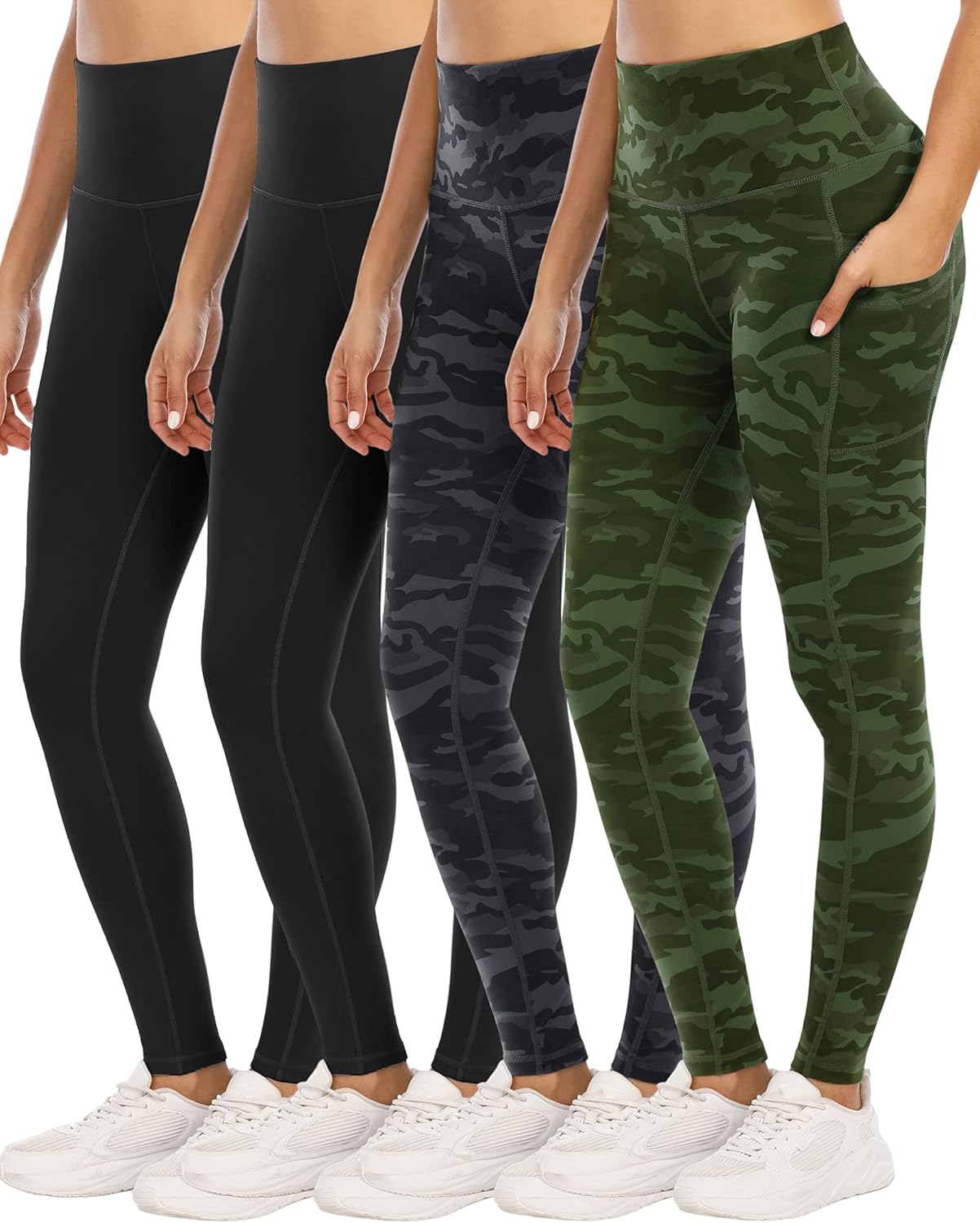 4 Pack Leggings with Pockets for Women - High Waist Comfort