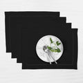 Classic Hemstitch Black Linen Placemats Set of 4 - 14 x 19 in