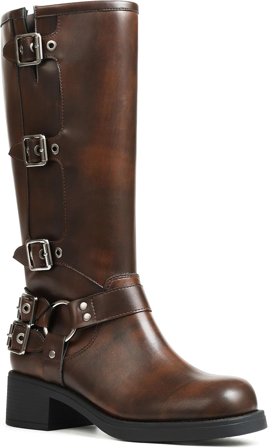 Knee High Boots Women Square Toe Pull On Wide Calf Fashion