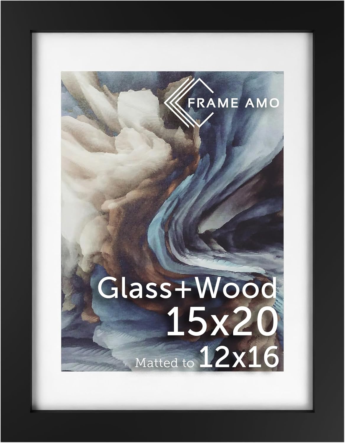15x20 Black Solid Wood Poster Frame with White Mat for Images