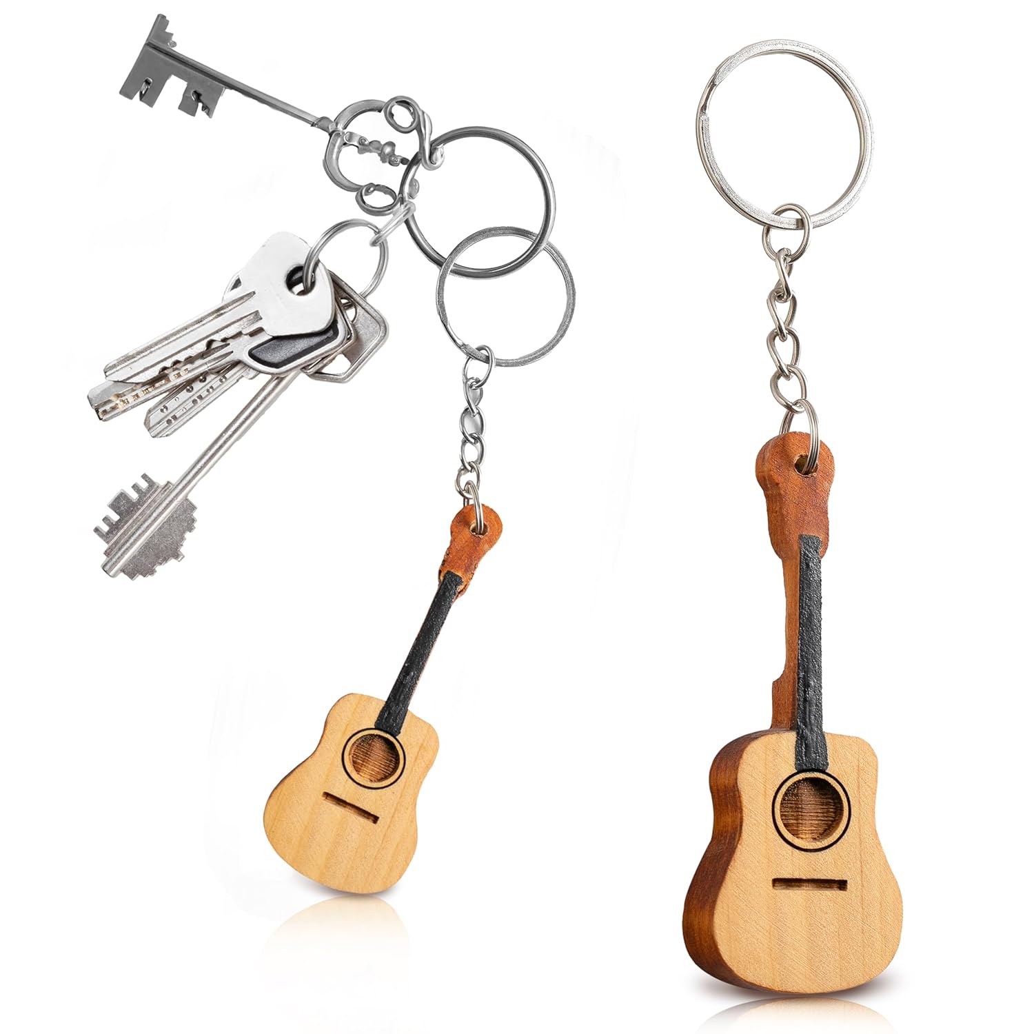 Handcrafted Wood Guitar Keychain - Musical Gift