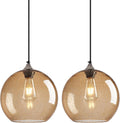 Light Brown Glass Pendant Lights for Kitchen Island - Modern Globe
