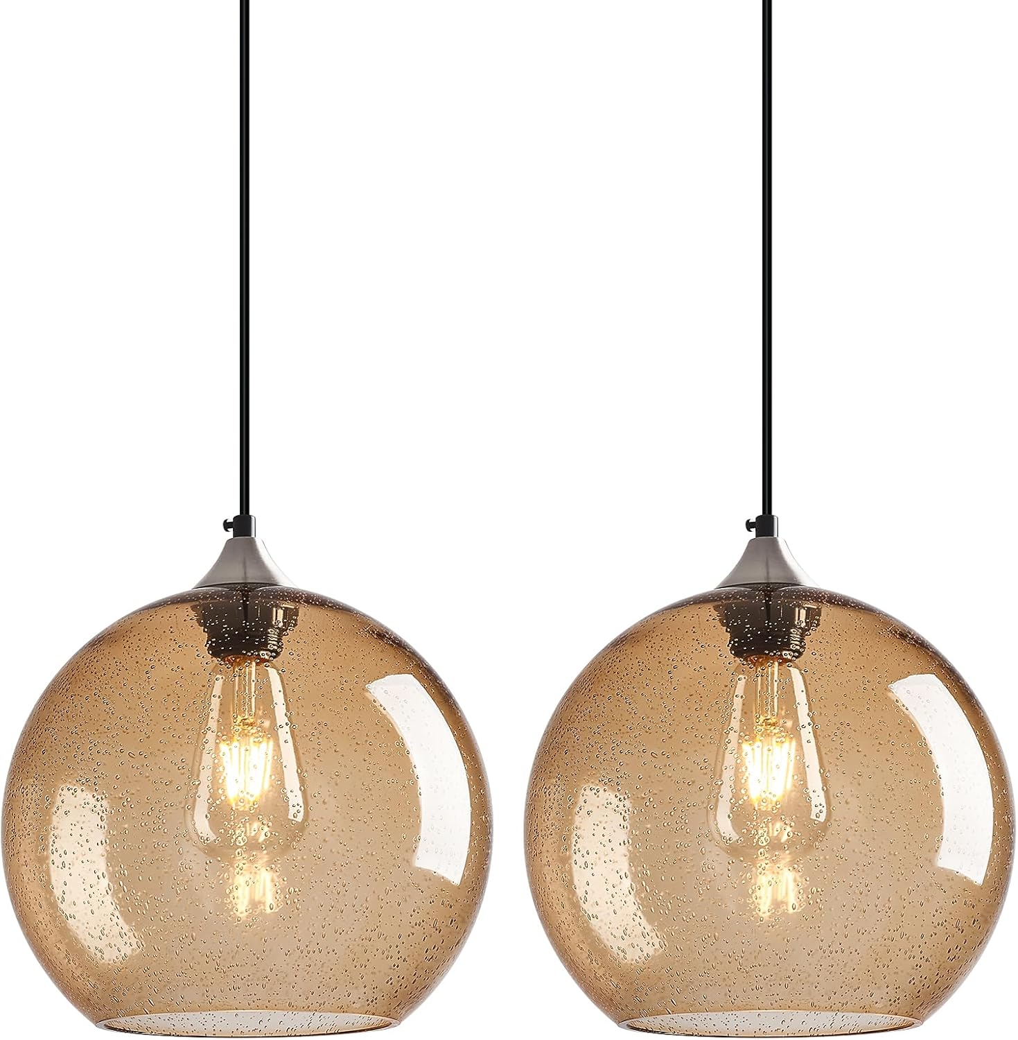 Light Brown Glass Pendant Lights for Modern Kitchen Island Decor