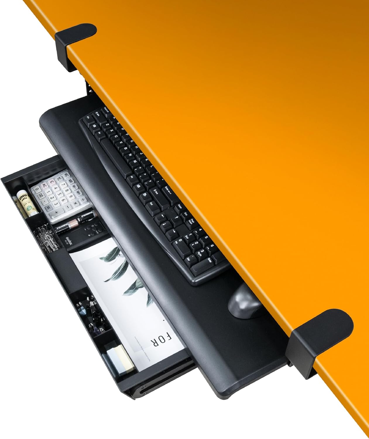 Space-Saving Adjustable EHO Keyboard Tray - Under Desk Organizer with Drawer, 27.5x12.2 Platform