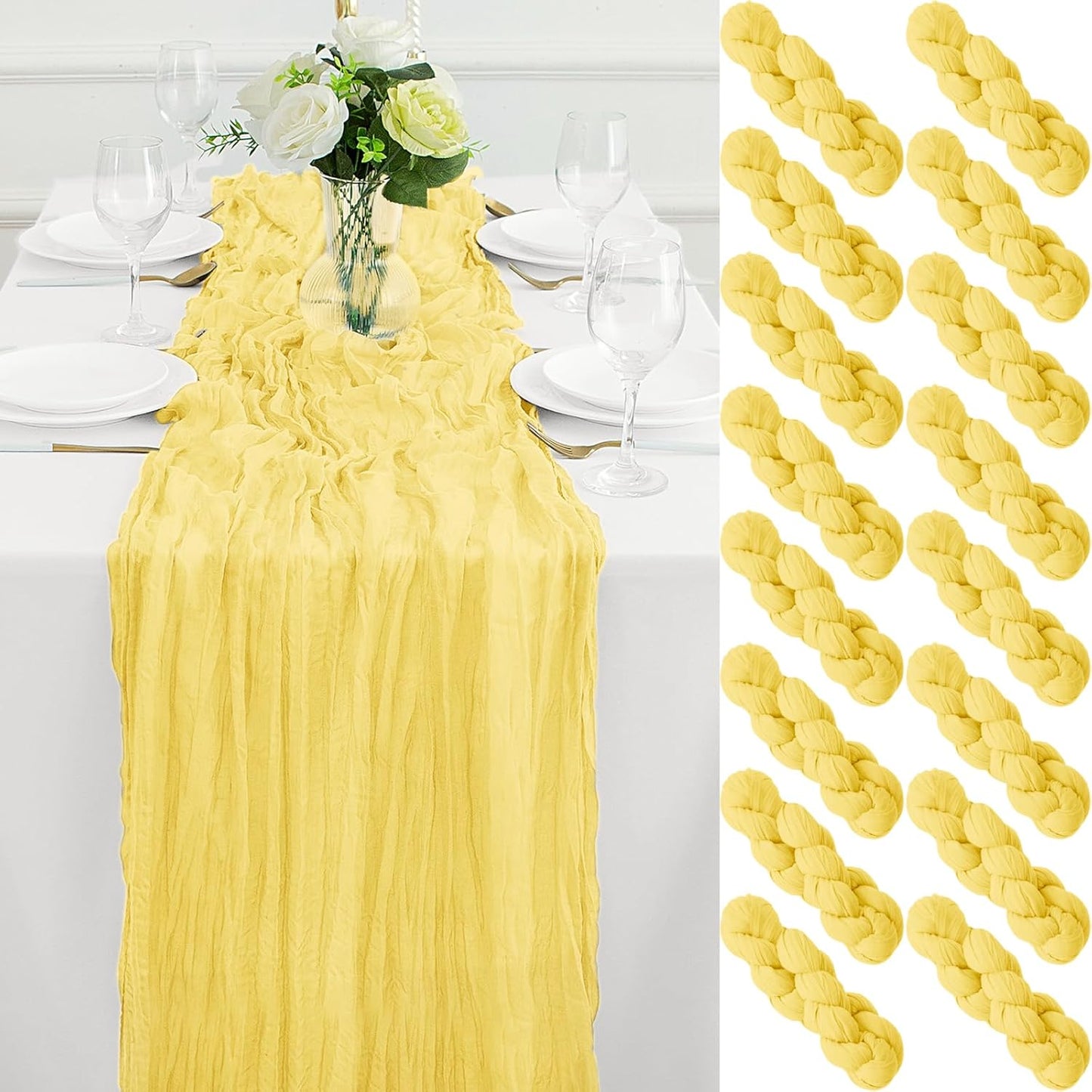 16Pack Light Yellow Cheesecloth Table Runner for Elegant Decor