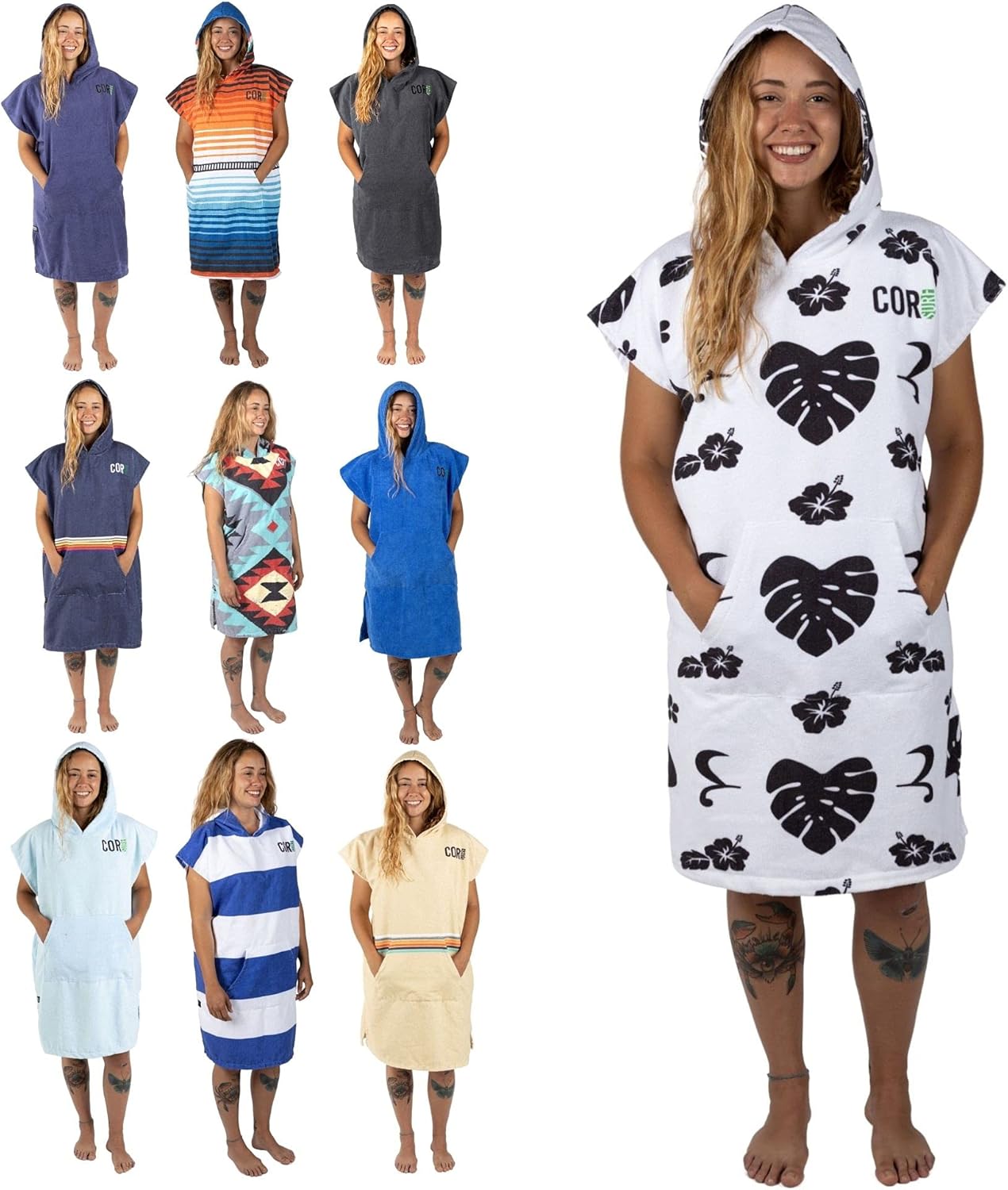 COR Surf Poncho Changing Towel Robe with Hood for All Ages