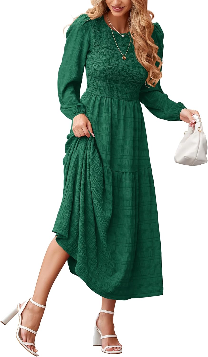 Dowerme Women's Puff Long Sleeve Boho Maxi Dress for Fall