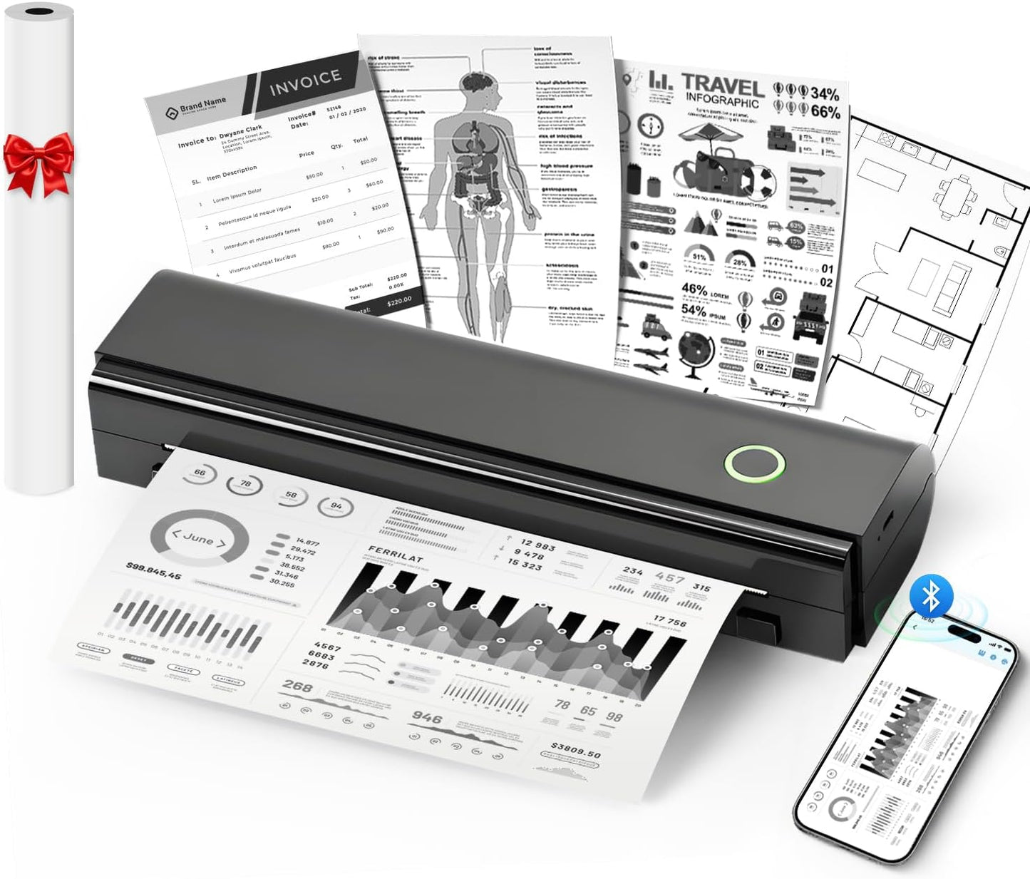 Portable Wireless Thermal Printer for Travel and Home Use