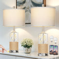 25in Boho Table Lamps Set of 2 - Coastal Glass Bedside Lamps with USB